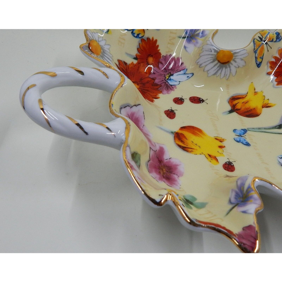 Mayfair Collection By Jay Ceramic Maple Leaf Shaped Floral Dish Nappy Candy Bowl - Picture 9 of 10